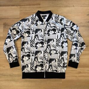 G Net Manga Windbreaker Black White Bomber Jacket Size Medium Comic Book Anime